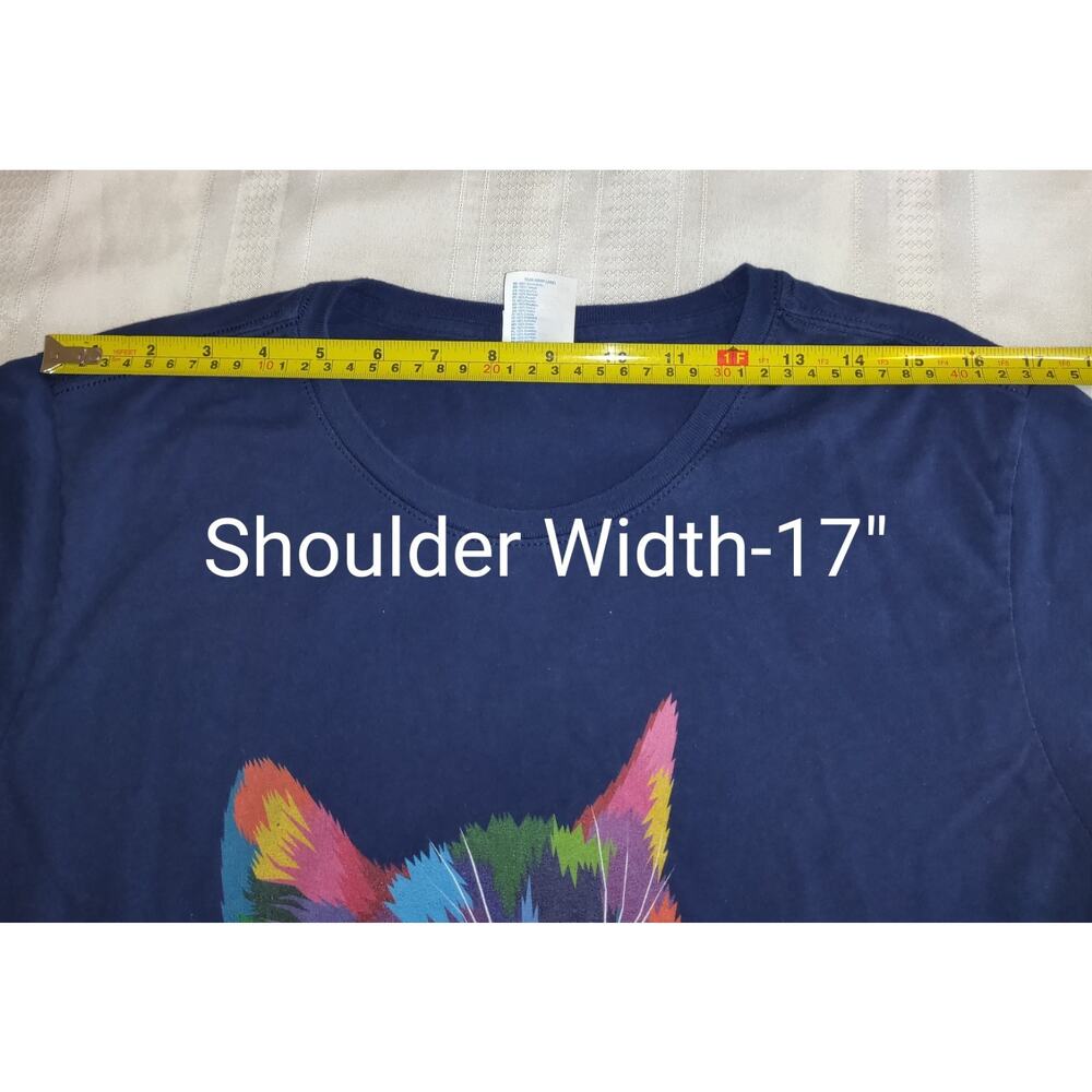 Cat Kitten Tshirt Top Port Company XXL Art To Wear Rainbow Colors Navy Blue - Picture 10 of 14